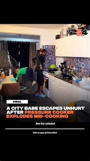 254 News on Instagram: "A City Babe Escapes Unhurt After Pressure Cooker Explodes Mid-Cooking."