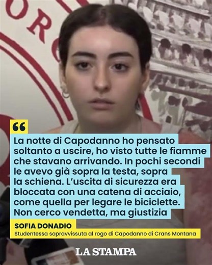 Sofia Donadio, sopravvissuta al ROGO di CRANS MONTANA: "CATENE sull'uscita di emergenza"