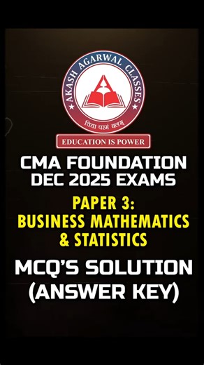CMA Foundation Dec 2025 Exams - Paper 3 Business Mathematics & Statistics Answer Key