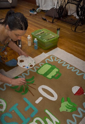 Part 2 of painting my godchild’s birthday banner ❤️ #bannerpainting #crafting #painting #birthday #trending