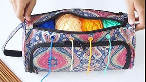 PACMAXI Yarn Storage Knitting Organizer Carrying Yarn Holder Lightweight Yarn Storage Bag Portable Knitting Organizer for Cotton Yarns, Crochet Hooks, Knitting Needles(Up to 10 Inch)(Bag Only) (Blue)