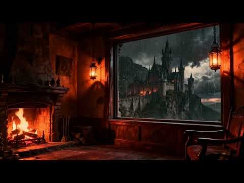 Rain, Fireplace & Thunderstorm Sounds to Sleep Instantly at Cozy Castle Room | Sleep, Study & Relax