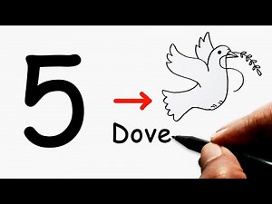 5 Number into An Easy Dove Drawing - Bird Drawing Simple Tutorial
