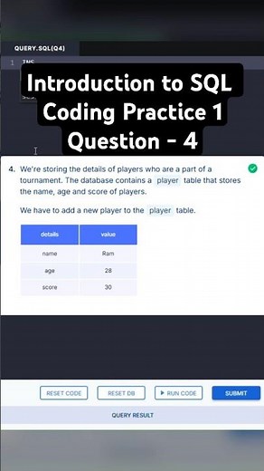 Introduction to SQL | Coding Practice 1 | Question 4 | NXT WAVE #shorts #programming #database