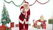 Angry Santa Claus yell at camera. The scene is located in a studio...