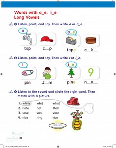 listen point and say then write then write a or a_e  عين2022  - words with b p - we can 1-2 - أول ابتدائي - المنهج السعودي