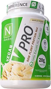 NutraKey V-Pro, Raw Plant Protein Powder, Organic, Vegan, Low Carb, Gluten Free with with 20g of Protein (Vanilla Cookie) 1.78-Pound.