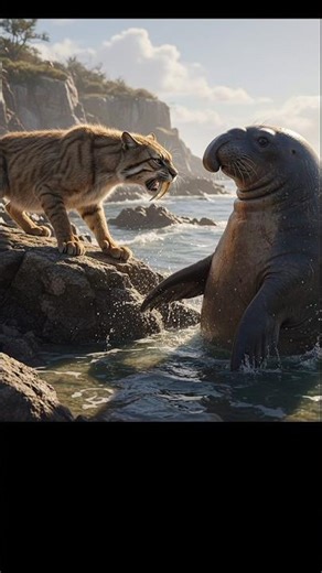 elephant seal vs sabertooth cat battle #shortvideo #shortsfeed #animalbattle