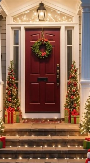 Christmas Front Porch at Night Lights, Snowmen, Trees & Festive Decorations #ChristmasFrontPorch