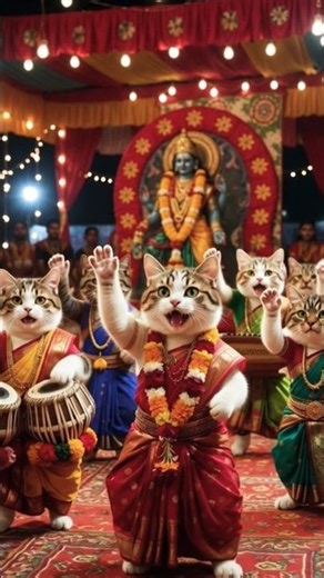 “Meow Mahotsav Dance 🔥🐾 | Saree Cat Dhol Groove” #shorts #song #CatPujaDance