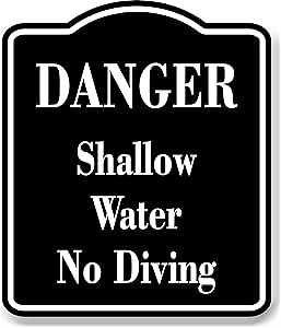 Danger Shallow Water No Diving BLACK Aluminum Composite Sign, 15"x18"