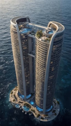 Tower design / view / Concept | 🌊A breathtaking futuristic twin-tower skyscraper rising from the ocean… 😍Where luxury architecture meets sustainable design, this iconic... | Instagram