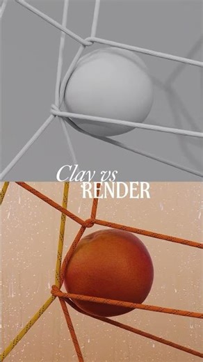 Clay vs Render / Rope simulation with collider object 🍊 #rope #cloth #3d #c4d #cgi #grapefruit
