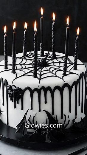 22K views · 940 reactions | This gothic spider web cake is a hauntingly sweet masterpiece—white cake wrapped in delicate black icing webs. Intricate and dramatic, it’s perfect for a dark fairytale wedding or a spooky celebration. Gothic candles flicker nearby, casting eerie shadows that make the design come alive. It’s elegance with a bite, deliciously dark and unforgettable. ️ | Gothic Darling | Facebook