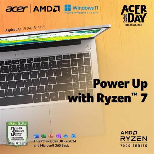 22 reactions | Laptop stylish dengan layar cerah 15” FHD IPS Bezel Tipis, Aspire Lite 15 hadir dengan AMD Ryzen™ 7 5700U processor dan fitur AI Copilot di Windows 11. Harga mulai dari Rp6.999.000! | Acer Indonesia | Facebook