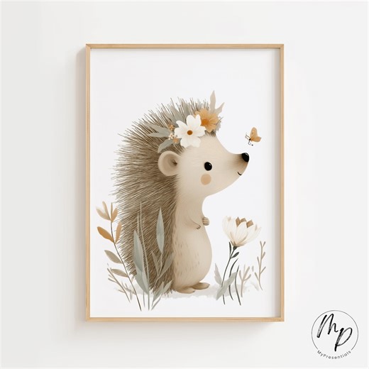 Hedgehog Poster – Boho Forest Animal Decor for the Nursery | Digital Download Wall Art for Baby Boys and Girls | Modern Scandinavian - Etsy