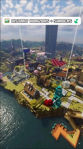 Minecraft Distant Horizons 2.0 + Iris Shaders | Town Tour