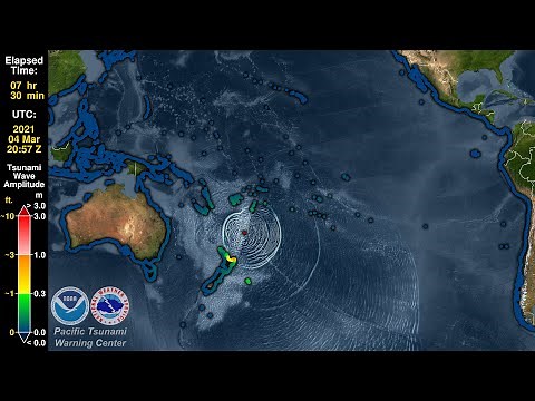Tsunami Forecast Model Animation: Three Tsunamis in One Day From the Tonga-Kermadec Subduction Zone