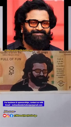 Rishabh Shetty Sketch on ₹200 Note | Mehandi And Arts Design #MehandiAndArtsDesign #shorts