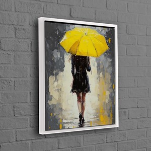 Woman With Yellow Umbrella Art, Bohemian Wall Art, Woman Artwork, Yellow Umbrella Wall Hangings, Modern Canvas Decor, Kitchen Decor Art, - Etsy