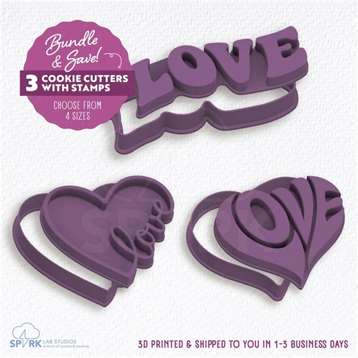Valentines Day Cookie Cutter and Stamp Bundle 6PC Set – 3D Printed With Food-safe PLA - Etsy