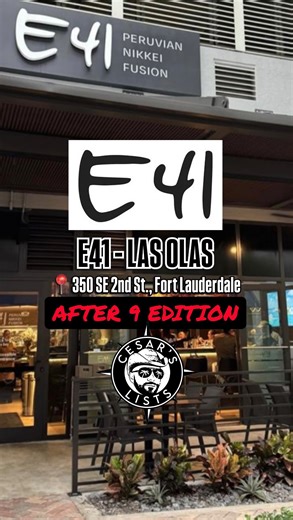 Cesar’s Lists on Instagram: "E41 Las Olas 📍350 SE 2nd St., Fort Lauderdale 🕰️ Open Mon – Wed 11:30 am – 9:15 pm, Thu 11:30 am – 9:45 pm, Fri – Sat 11:30 am – 10:30 pm, Sun 11:30 am – 8:45 pm 😁 Social Hours Mon – Fri 4 – 7 pm 🍣 Lunch Specials Mon – Fri 11:30 am – 4 pm 🌜After 9 Saturdays – DJ and Party vibes every Saturday after 9 pm 📝 We had a great time going back to E41 Las Olas, this time for their After 9 Party vibes! This is a new Saturday night party to enjoy after dinner, with a DJ p