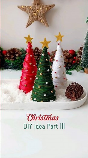 ✨ DIY Mini Christmas Trees – Yarn & Ribbon Craft! | Christmas DIY Part 3 🎄