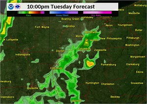 1.4K views · 43 reactions | Model forecast radar for Tuesday/Wednesday shows showers mainly along and east of I-71. | US National Weather Service Wilmington OH | Facebook