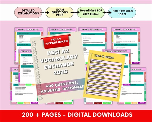 HESI A2 Vocabulary Study Guide | 400 Medical Terms With Answers & Rationale | Nursing Entrance Exam Preparation" Hyperlinked 2026 - Etsy