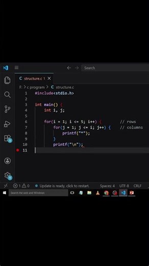 “Star Pattern in C 🔥 (Most Asked Question)” #shortsfeed