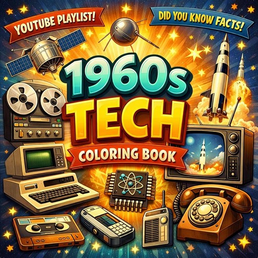 1960s Tech Printable Coloring Pages, 60s Technology Coloring Book Digital Download, Retro Gadgets Theme, Instant Download