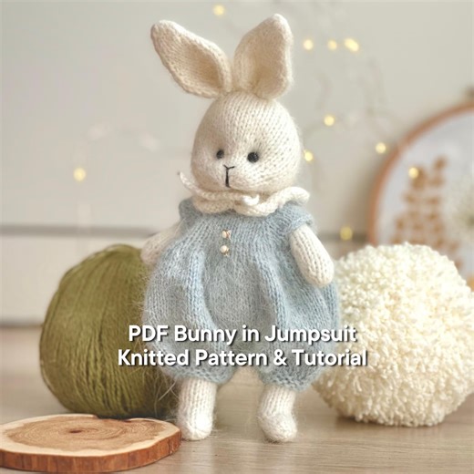 Knitted Bunny in Jumpsuit Pattern: Toy Tutorial (PDF Pattern) - Etsy Australia