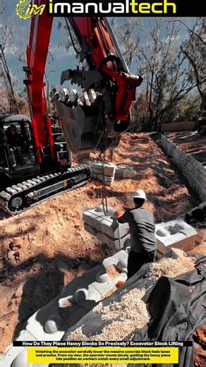 How Do They Place Heavy Blocks So Precisely? Excavator Block Lifting