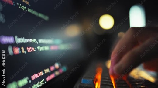 An adept software engineer rapidly inputs intricate programming code on computer keyboard, with monitor displaying real-time updates, exemplifying the cutting-edge fusion of AI and coding technology