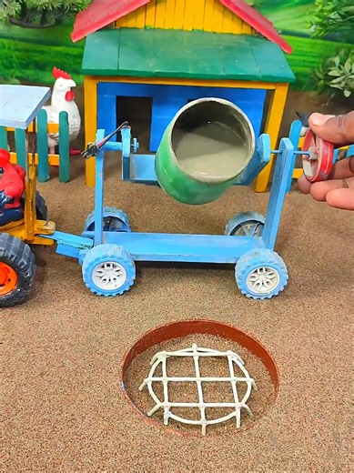 DIY Mini Tractor Cement Mixer for Pillar Footing