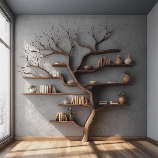 Tree-shaped Wooden Bookshelf – Handmade Branch Bookcase for Rustic Home & Office Decor - Etsy