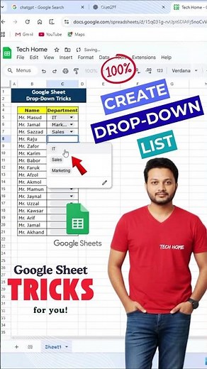 ✔ How to create Drop-Down List in Google Sheet 🤔? #googlesheets #dropdown #shortsviral #techhome