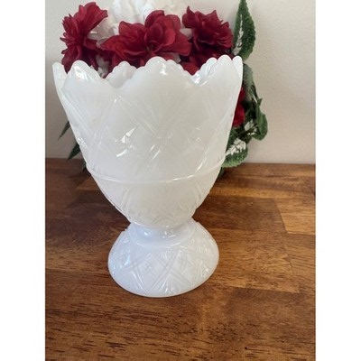 Vintage E.O. Brody Milk Glass Pedestal Vase Diamond Star Pattern Wedding Decor | eBay