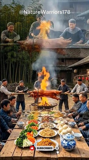 Chinese Village Feast 🔥 Roasting Giant Pig & Epic Food Party 🍖🇨🇳