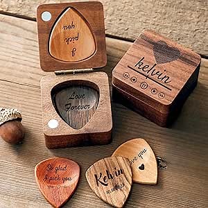 YOJO Custom Guitar Picks, Personalized Guitar Picks Holder, Custom Gift for Him, Friend, Son, Husband, Boyfriend, Coworker, Birthday, Christmas, Retirment Gift (box + 2 picks)