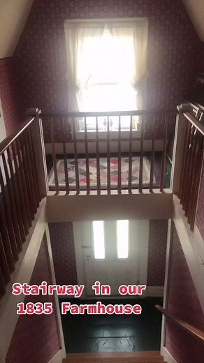 A little before of the stairs! They will stay the same other than being finished. #oldhousetiktok #oldfarmhouse