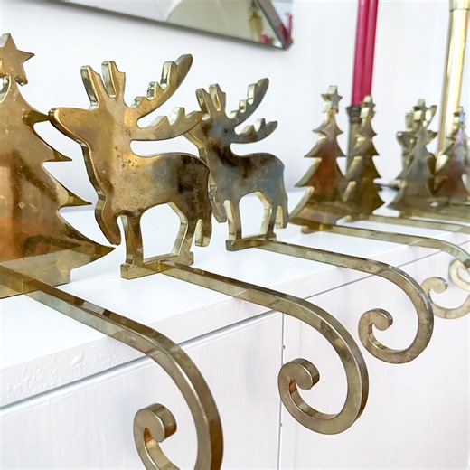 Vintage Brass Tree and Reindeer Stocking Hooks Sold Separately, Vintage Christmas Tree Stocking Holder - Etsy
