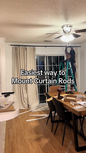 This curtain rod hack saved me so much time as I installed 10 curtain panels in my home! Here are the steps 1) Determine how high and wide you want the curtain rods to sit. 2) Get a piece of cardboard 3) Draw a straight line to represent the edge of rhe widow (Marked A on the video) 4) Measure the height and width from the straight line on the right and left side of the straight line (Marked B on the video) 5) Line your curtain bracket on point B and mark the bottom hole of your bracket on your 