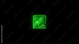 Glowing neon Scanning the QR code icon animation, QR code being scanning concept. barcode qr code square code scanning animation,