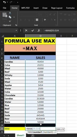 Excel MAX Formula | Highest Value Find Kare 🔥 #shorts