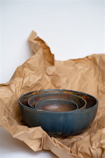 Handmade Rust Stoneware Salad Bowl, Nesting Bowl Set - Etsy