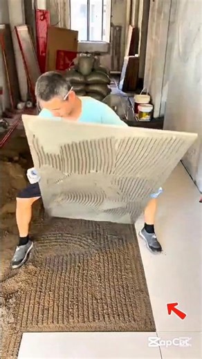 Massive Tile Installation Process | Perfect Adhesive Application & Floor Setup 🔥 #shorts