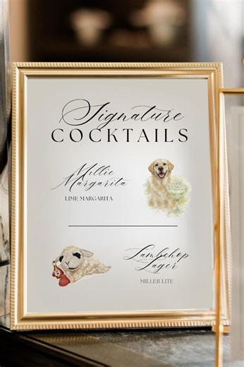 Yellow Lab Miller Lite & Margarita Signature Cocktail Sign | Editable Watercolor Dog Wedding Bar Sign | Franklin Set Canva - Etsy