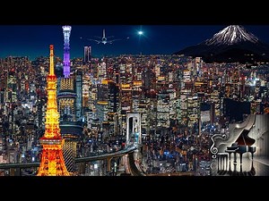 Panoramic night view time lapse seen from above Tokyo