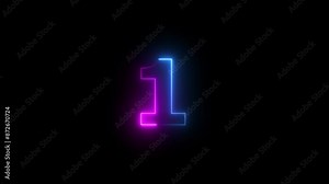 Glowing neon line text animation. neon number 1. Two-color looping trendy glowing neon numeric number one. glowing number animation number on black background.
